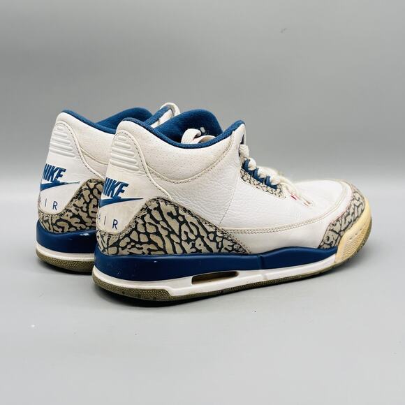 Nike Shoes Youth 4.5 White Blue Leather Air Jordan 3 Retro Basketball Sneakers - Picture 8 of 11